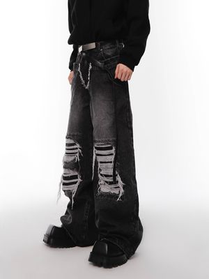 Hip Hop maschile doppia vita jeans denim impilati pantaloni articoli in magazzino