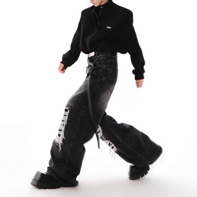 Hip Hop maschile doppia vita jeans denim impilati pantaloni articoli in magazzino