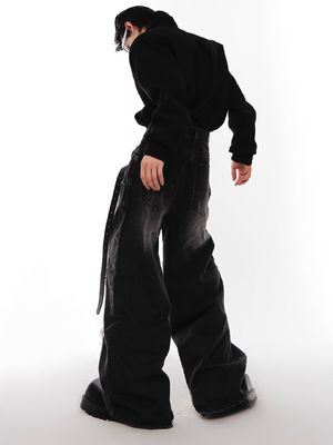 Hip Hop maschile doppia vita jeans denim impilati pantaloni articoli in magazzino