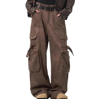 Pantaloni casual a gambe rette e sciolte per uomini Vintage con tasche multiple