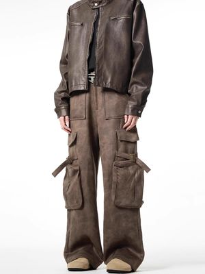 Pantaloni casual a gambe rette e sciolte per uomini Vintage con tasche multiple