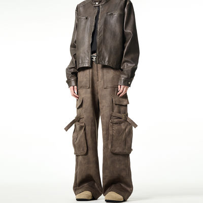 Pantaloni casual a gambe rette e sciolte per uomini Vintage con tasche multiple