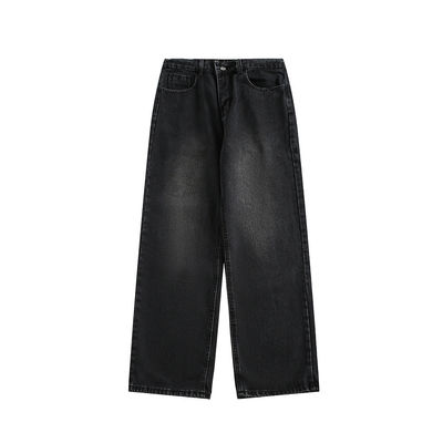 Pantaloni in denim da uomo con cintura media Pantaloni dritti lavati su misura con stampa a quadri leggera