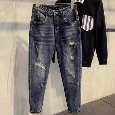 Mid Waist XMAMLON Uomo Hip Hop Streetwear Skinny Ripped Damage Jeans Pantaloni