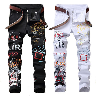 Modello di logo invernale Stampa digitale Mens Jeans Night Club Nero Bianco Designer Jeans Uomini