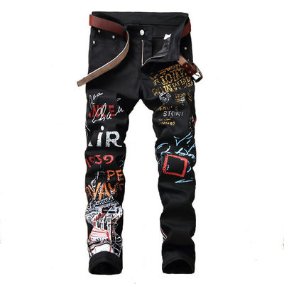 Modello di logo invernale Stampa digitale Mens Jeans Night Club Nero Bianco Designer Jeans Uomini