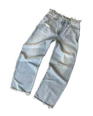 Pantaloni a gambe larghe a misura Mid Waist Denim Baggy Tears Jeans Donna Plus Size Pantaloni Uomo
