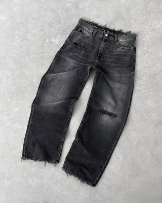 Pantaloni a gambe larghe a misura Mid Waist Denim Baggy Tears Jeans Donna Plus Size Pantaloni Uomo