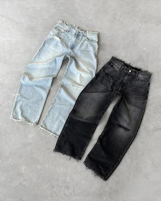 Pantaloni a gambe larghe a misura Mid Waist Denim Baggy Tears Jeans Donna Plus Size Pantaloni Uomo