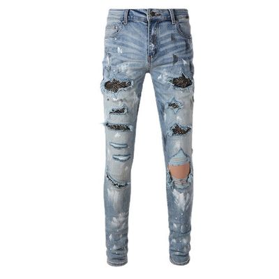 Strass Denim Moda Cristalli Rivets Bootcut Jeans con materiale lavabile