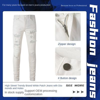 Cotton Denim Stretch Skinny Sustainable Print Uomini jeans a matita dritto