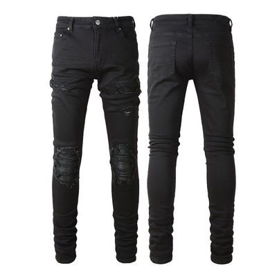 Tessuto nero casual traspirante strap stretch elastico designer patch uomo jeans pantaloni