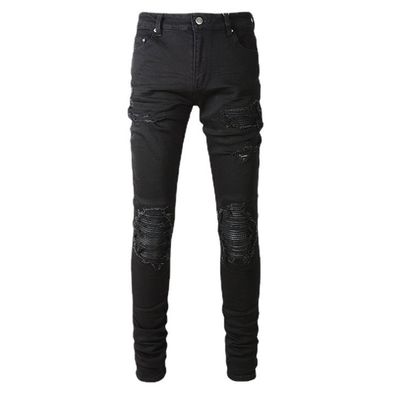 Tessuto nero casual traspirante strap stretch elastico designer patch uomo jeans pantaloni