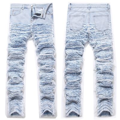 Mid Waist Destroyed Lavatori jeans denim leggetti dritti Pantaloni da uomo Pantaloni