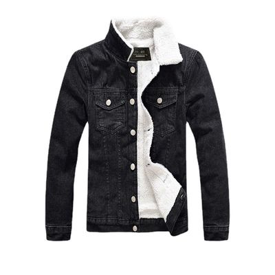 Hoodie di velluto da uomo cappotto denim invernale Plus Size nero Slim Fit spessa giacca di lana di agnello