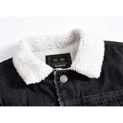 Hoodie di velluto da uomo cappotto denim invernale Plus Size nero Slim Fit spessa giacca di lana di agnello