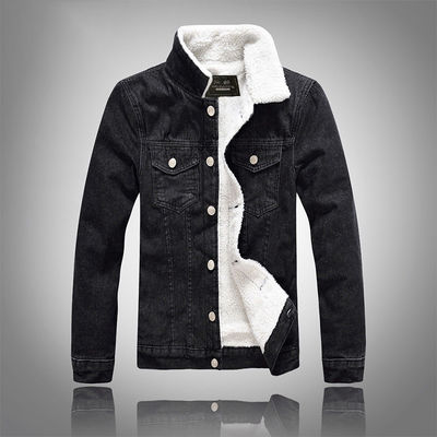 Hoodie di velluto da uomo cappotto denim invernale Plus Size nero Slim Fit spessa giacca di lana di agnello