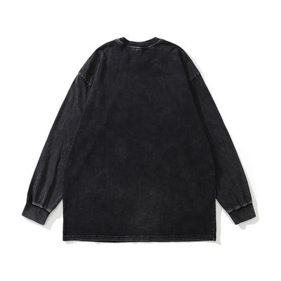 250 grammi Pullover da uomo lavato a manica lunga Retro Hip Hop Pullover a collo rotondo Tessuto