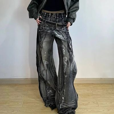 Polyester/Cotton lavato Y2K Oversize Wave Design Tie Dye Cargo Pants per uomini e donne
