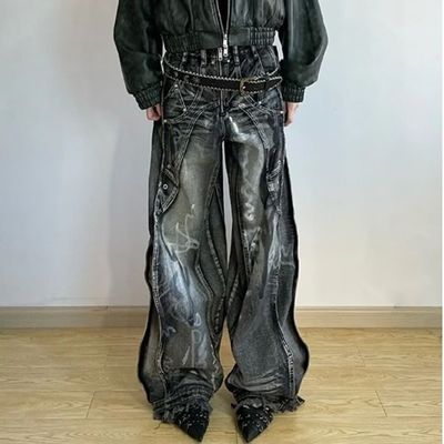 Polyester/Cotton lavato Y2K Oversize Wave Design Tie Dye Cargo Pants per uomini e donne