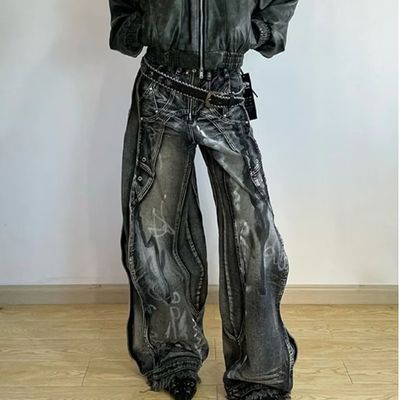 Polyester/Cotton lavato Y2K Oversize Wave Design Tie Dye Cargo Pants per uomini e donne