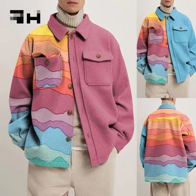Cappotto a maniche lunghe da uomo con disegni geometrici colorati e tessuto