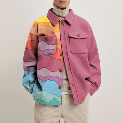 Cappotto a maniche lunghe da uomo con disegni geometrici colorati e tessuto