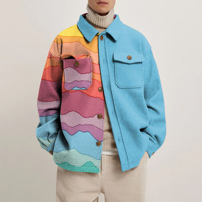 Cappotto a maniche lunghe da uomo con disegni geometrici colorati e tessuto