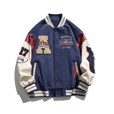 Vintage Spliced Lettera Creativa ricamo Stand Collare Costume da baseball per giacche da uomo