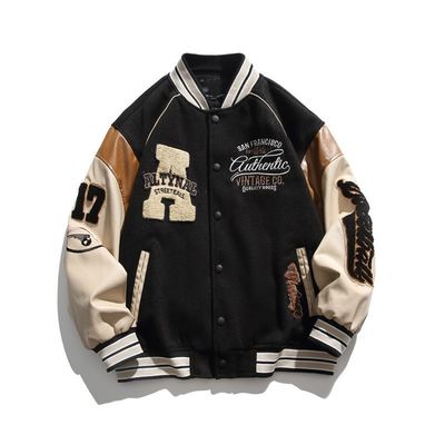 Vintage Spliced Lettera Creativa ricamo Stand Collare Costume da baseball per giacche da uomo