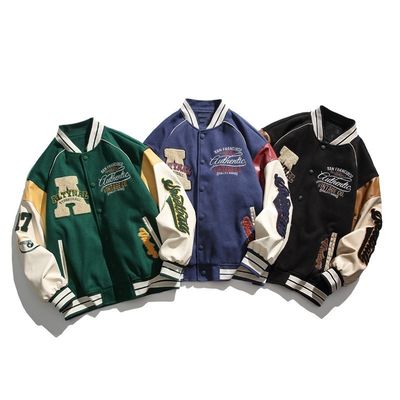 Vintage Spliced Lettera Creativa ricamo Stand Collare Costume da baseball per giacche da uomo