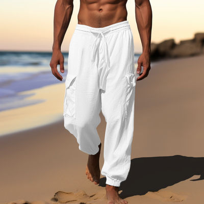 Pantaloni da uomo in disegno stampato e materiale di cotone e lino