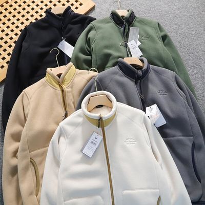 Vello polare ricamato Unisex spessito colletto caldo uomo giacca cappotto a maglia