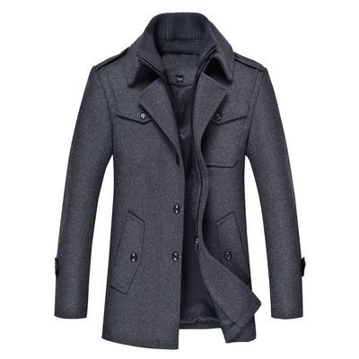 Cappotto di lana da uomo a colletto a doppio strato con tessuto di lana e decorazioni d'epoca