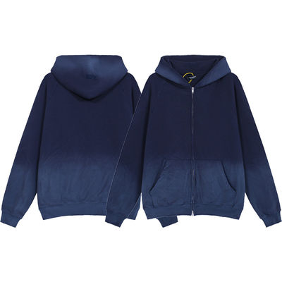 Vintage Zip Up Acid Wash Hoodies maschile Magliette con manica regolare