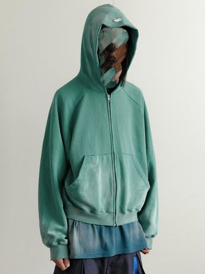 Vintage Zip Up Acid Wash Hoodies maschile Magliette con manica regolare