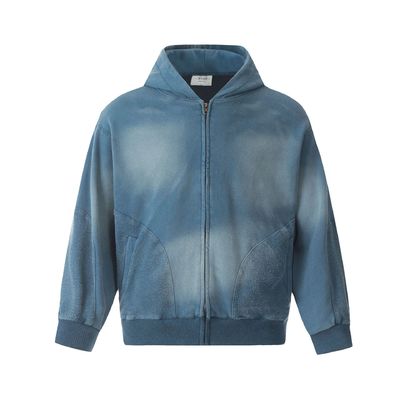 Men's Distressed Acid Wash Zip Up Hoodie in Design di colorazione di cravatta personalizzata per abbigliamento di strada