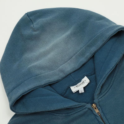 Men's Distressed Acid Wash Zip Up Hoodie in Design di colorazione di cravatta personalizzata per abbigliamento di strada