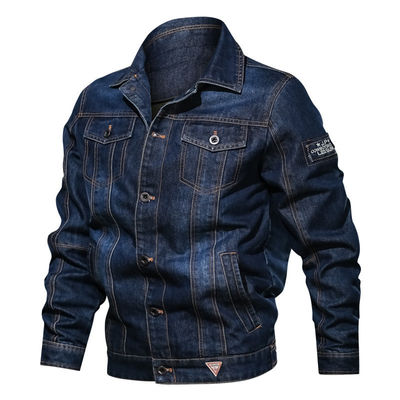 Ricamo personalizzato Giacca da denim da uomo per abbigliamento da strada Disegno di piastra a petto singolo