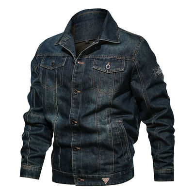 Ricamo personalizzato Giacca da denim da uomo per abbigliamento da strada Disegno di piastra a petto singolo