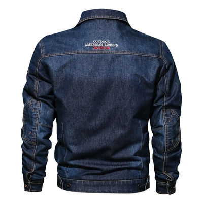 Ricamo personalizzato Giacca da denim da uomo per abbigliamento da strada Disegno di piastra a petto singolo