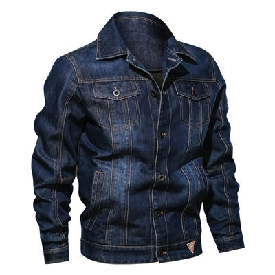 Ricamo personalizzato Giacca da denim da uomo per abbigliamento da strada Disegno di piastra a petto singolo
